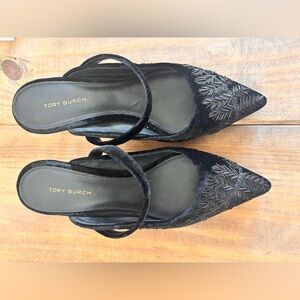 Tory Burch Black Embroidered Velvet 65mm Pump